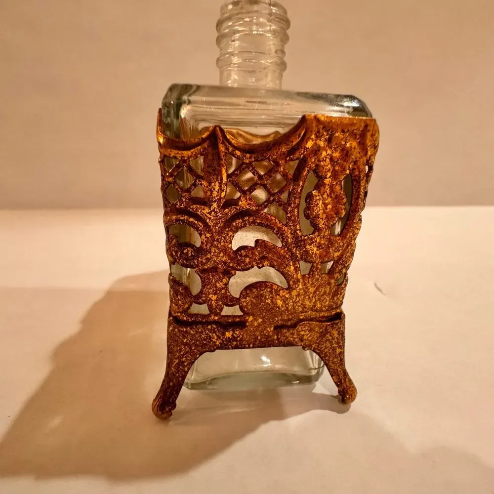 Vintage Perfume Bottle Ornate Footed Gold Filigree Cologne Vanity‎ No Perfume